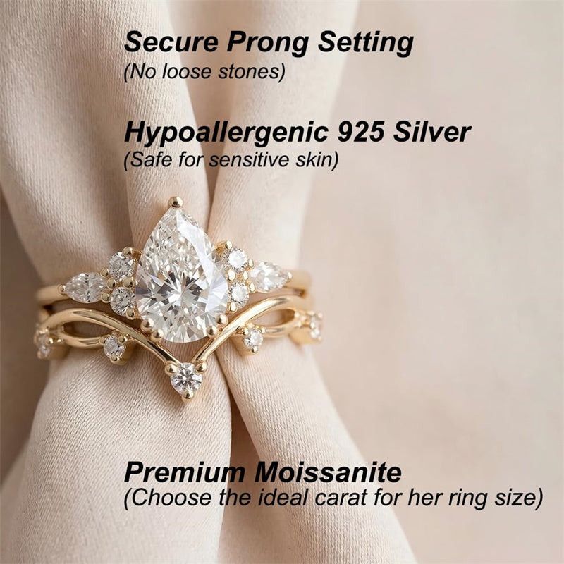 Sterling Silver 10K 14K 18K Gold 1CT-4CT Heart Round Teardrop Oval Moissanite Engagement Rings Set for Women
