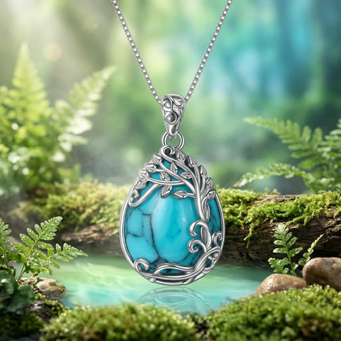 14K Gold Plated Teardrop Tree of Life Necklace for Women