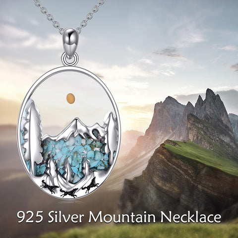 Sterling Silver Mountain Bear Pine Tree Sun Ocean Snowy Mountain Pendant Necklace