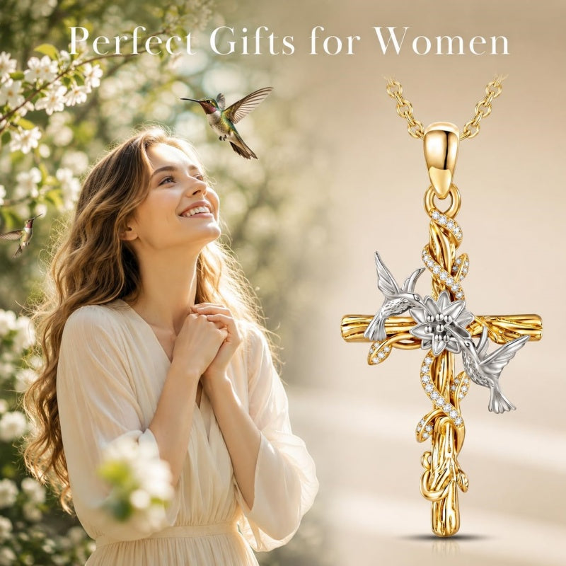 14K Gold Plated Cross Pendant Necklace Faith Jewelry Gift for Women