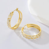 14K Gold Plated V-Shaped Cubic Zirconia Hoop Earrings for Women