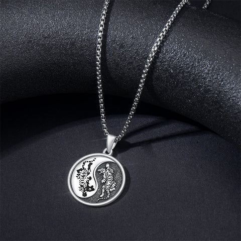Sterling Silver Yin Yang Wolf Dragon Scorpion Tiger Wolf Phoenix Pendant Necklace