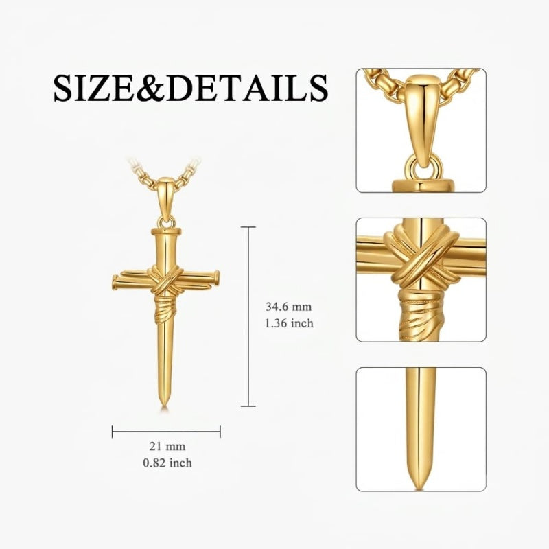14K Gold Plated Cross Pendant Necklace for Men Religious Jewelry Christian Gift