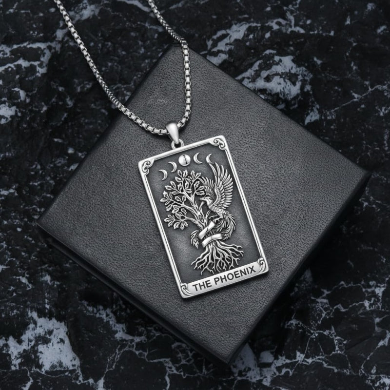 Sterling Silver Tarot Card Pendant  Necklace for Men Gothic Amulet Jewelry