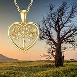 14K Solid Yellow Gold Tree of Life Necklace Dainty Pendant Necklace with Moissanite, Heart Necklace in 18 Inch for Women