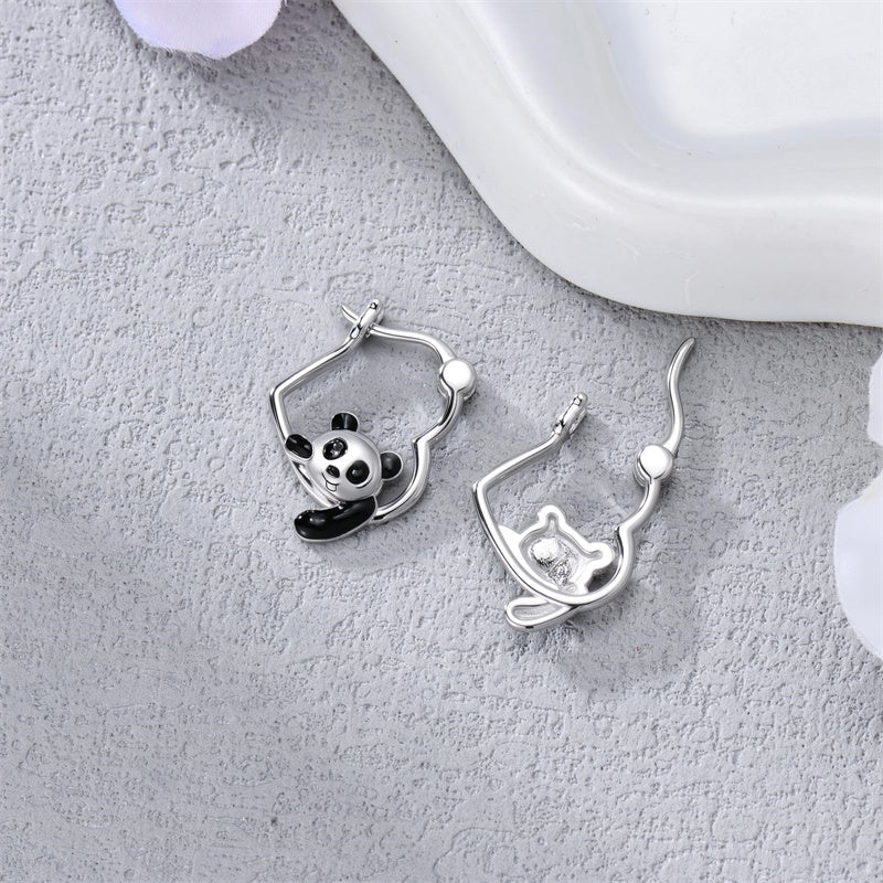 Sterling Silver Fox Frog Leopard Peacock Puppy Animal Hug Hoop Earrings