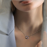 925 Sterling Silver Circle Necklace with Austrian Crystal, Jewelry for Women Teen Girls