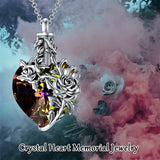 Sterling Silver Heart TearDangle Crystal Rose Cremation Urn Necklace for Ashes