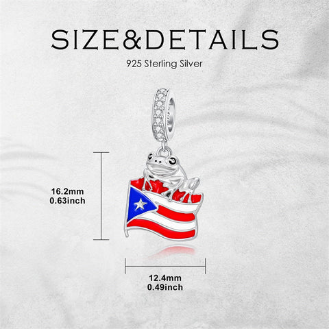 Sterling Silver Coqui Frog Flag Puerto Rico Charm Beads