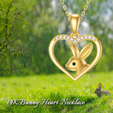 14k Heart Pendant Necklace for Women Real Gold Bunny Heart Pendant Gift for Mother Day Valentine Christmas