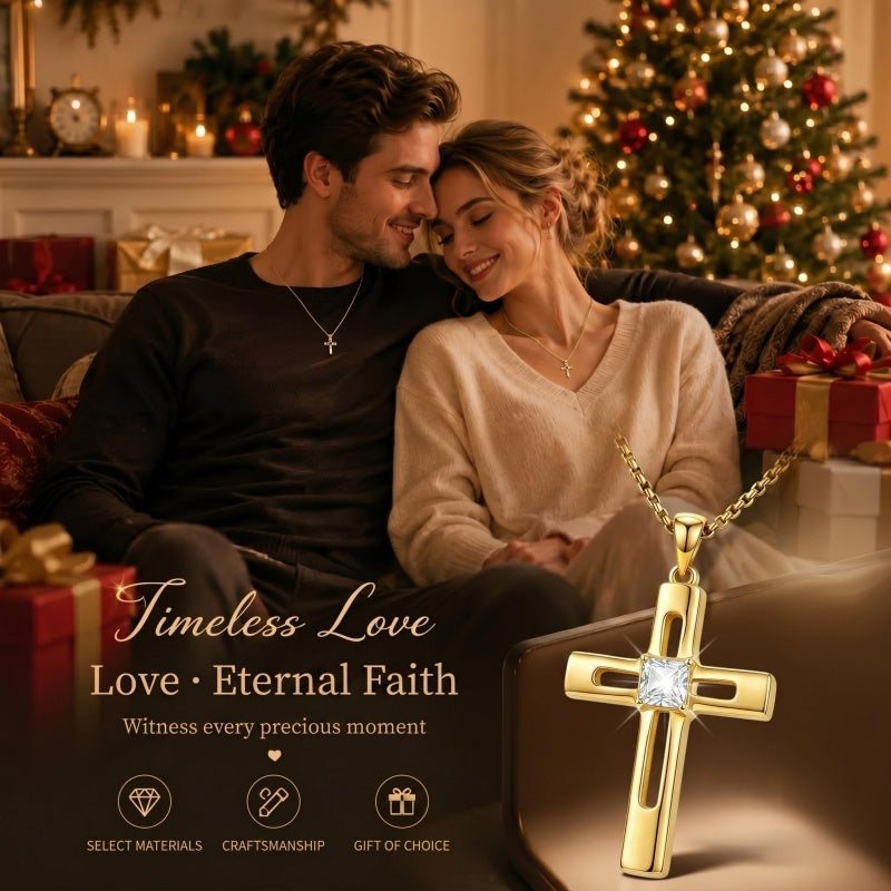 14K Gold Plated Birthstone Cross Pendant Necklace for Women  Anniversary Christmas Birthday Gift