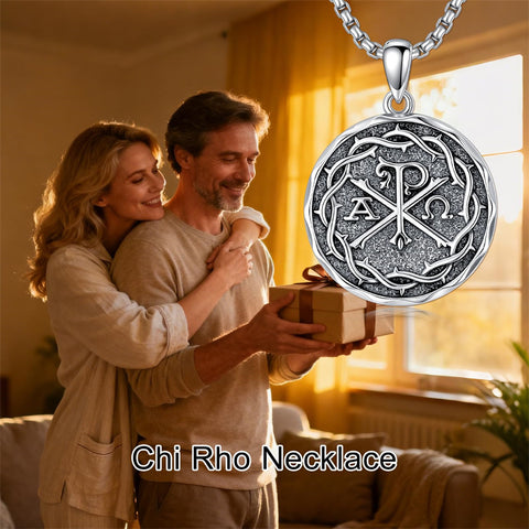 Sterling Silver Chi Rho Alpha Omega PX XP Symbol Pendant Religious  Necklace