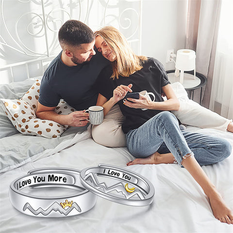 Sterling Silver Adjustable Mountain Couple Rings Set