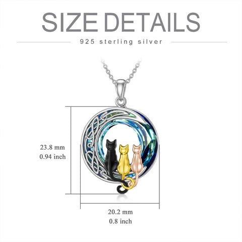 Sterling Silver Blue Circle Crystal Cat Pendant Necklace