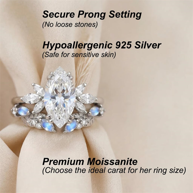 Sterling Silver 10K 14K 18K Gold 1CT-4CT Heart Round Teardrop Oval Moissanite Engagement Rings Set for Women