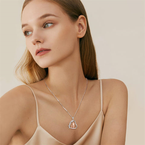 Sterling Silver Cubic Zirconia Mother Daughter Father Daughter Pendant Necklace