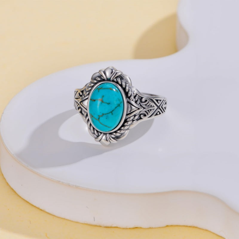 14K Gold Plated Turquoise Ring Western Jewelry Anniversary Birthday Gift for Women