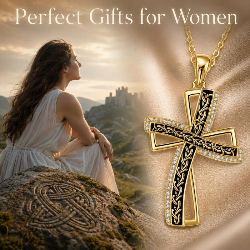 14K Gold Plated Cross Necklace for Women
