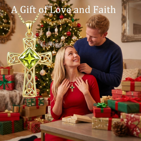 14K Gold Plated  Birthstone Cross Necklace  Pendant Necklace Mother's Day Birthday Gifts for Women