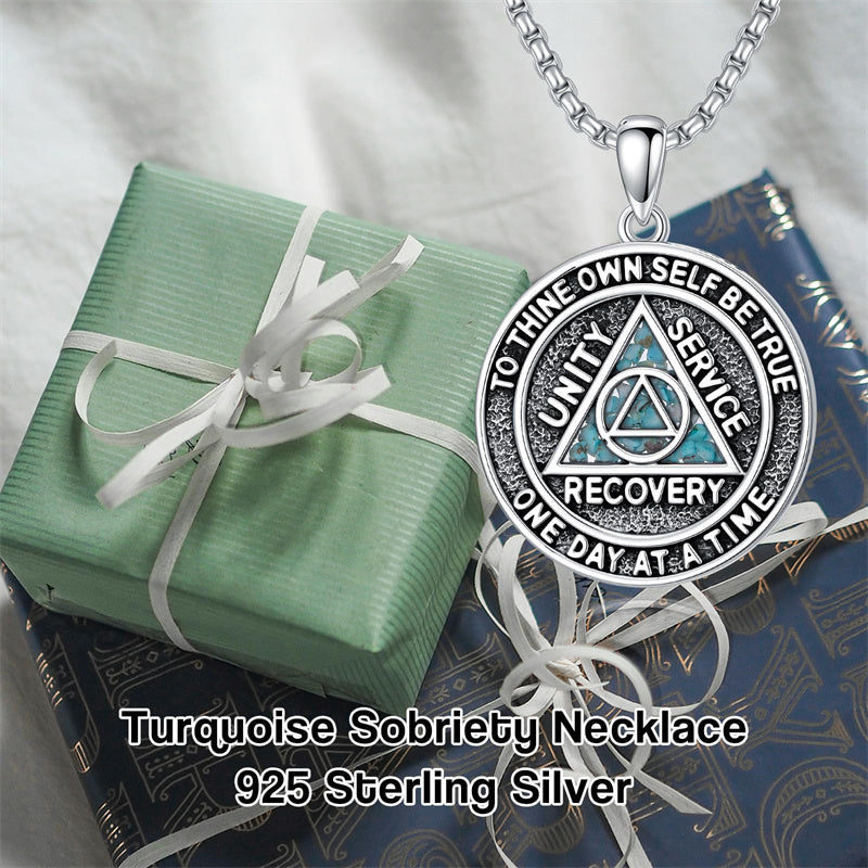 Sterling Silver AA Sobriety Alcoholics Anonymous  Pendant Necklace for Men