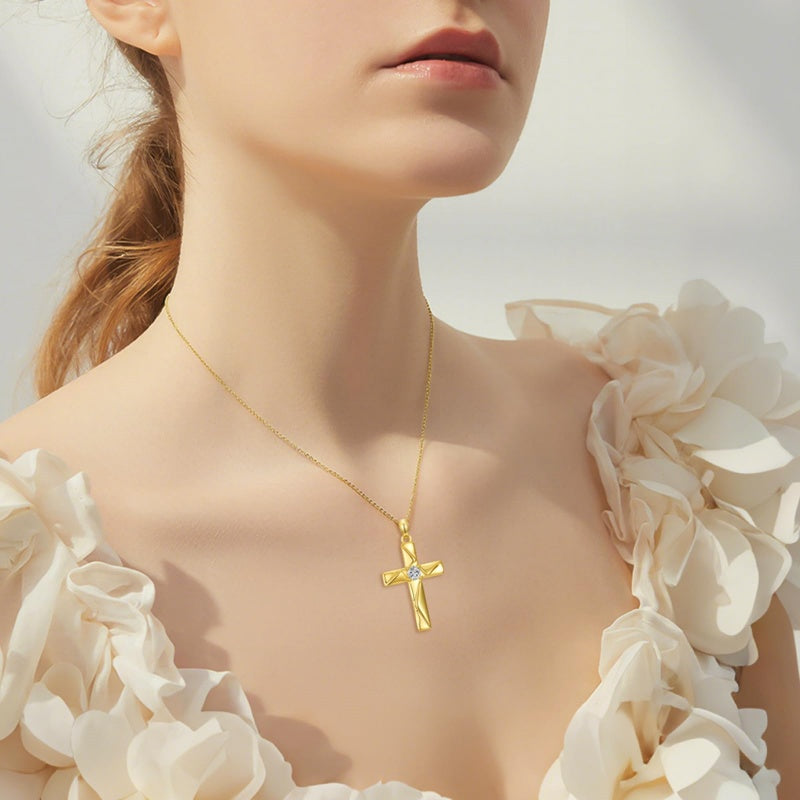 14K Gold Plated Cross Pendant Necklace Faith Jewelry Gift for Women