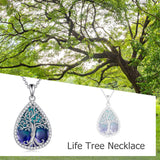 Tree of Life Necklace 925 Sterling Silver Teardrop Enamel Family Tree Pendant Necklace for Women