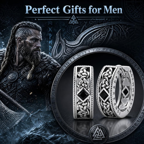 14K Gold Plated  Cubic Zircon Norse Viking Runes Hoop Earrings Viking Jewelry Gift for Men