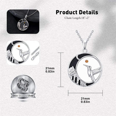 Sterling Silver Mustard Seed Black Cat Hummingbird Cross and Mountain Mountain Turquoise Sun and Moon Pendant Necklace