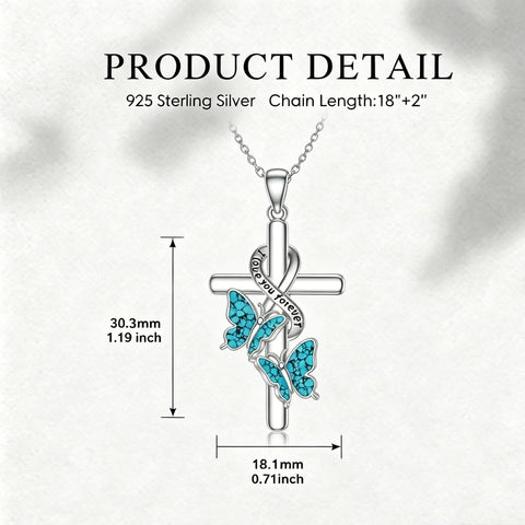 Sterling Silver  Hummingbird Blue Jay Dragonfly Butterfly Cross Necklace Engraved with I Love You Forever