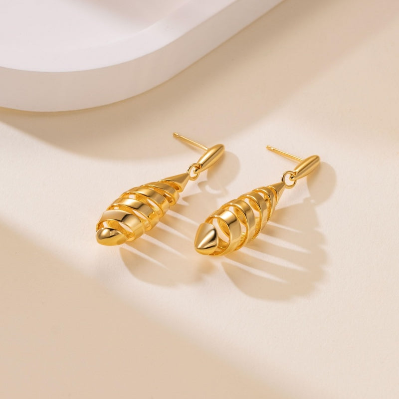 14K Gold Plated Spiraled Pinecone-Inspired Design Studs Earrings  for Women