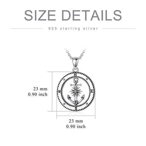 Sterling Silver Earth Swordfish Trident Compass Anchor Pendant Necklace