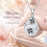 14K  White Gold Plated White Opal Flower Pendant Necklace Birthday Anniversary Jewelry Gifts for Women