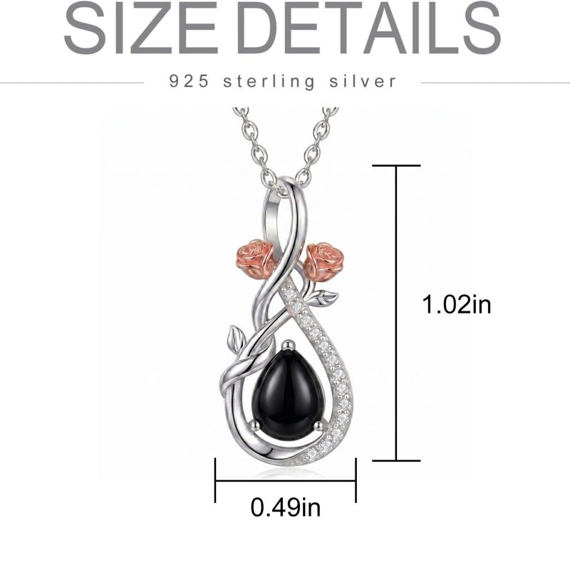 Sterling Silver Teardrop Gemstone Rose Butterfly Infinity Heart Necklace for Women