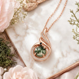 14K Gold Plated Moss Agate Pendant Necklace Boho Jewelry for Women