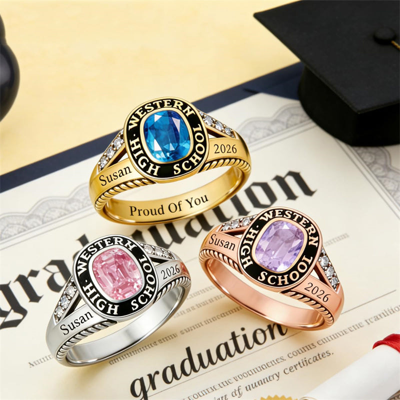Sterling Silver Customizable Birthstone Engraved 2026 High School College Graduation Class Ring