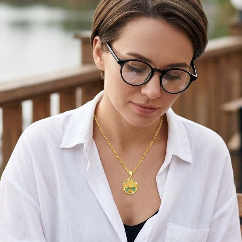Christian Religious Medal Amulet 14K Gold Plated Pendant  Necklace