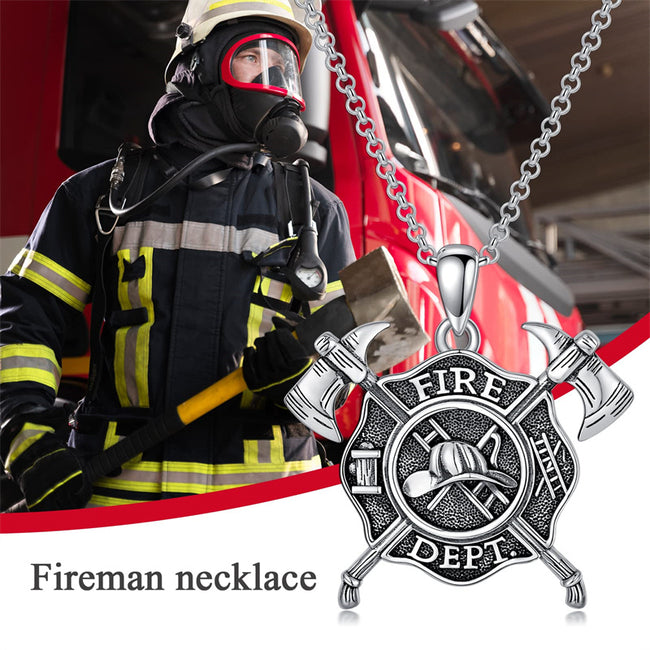 Firefighter Necklace 925 Sterling Silver Fire Dept Pendant Fire Department Jewelry for Women Men Christmas Gift