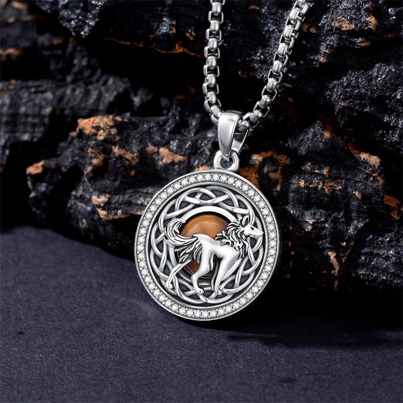 Sterling Silver Tiger Eye Eagle Lion Pendant Necklace for Men