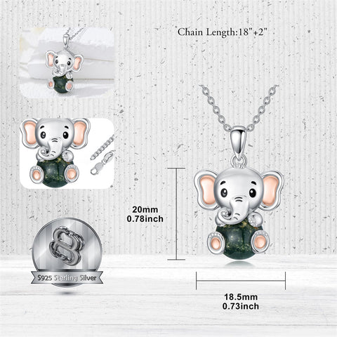 Sterling Silver Moss Agate Hippo Koala Elephant Teddy Bear Pendant Necklace