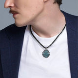 14K Gold Plated Turquoise Wolf Thor's Hammer Ankh Dragon Lion Compass Crucifix Pendant Necklace for Men