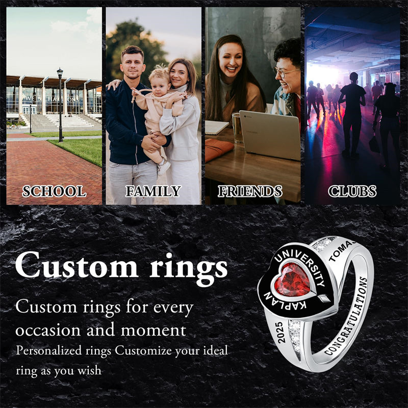 Sterling Silver Personalized Birthstone Engraved High School College Class Ring 2026 Graduation Jewelry