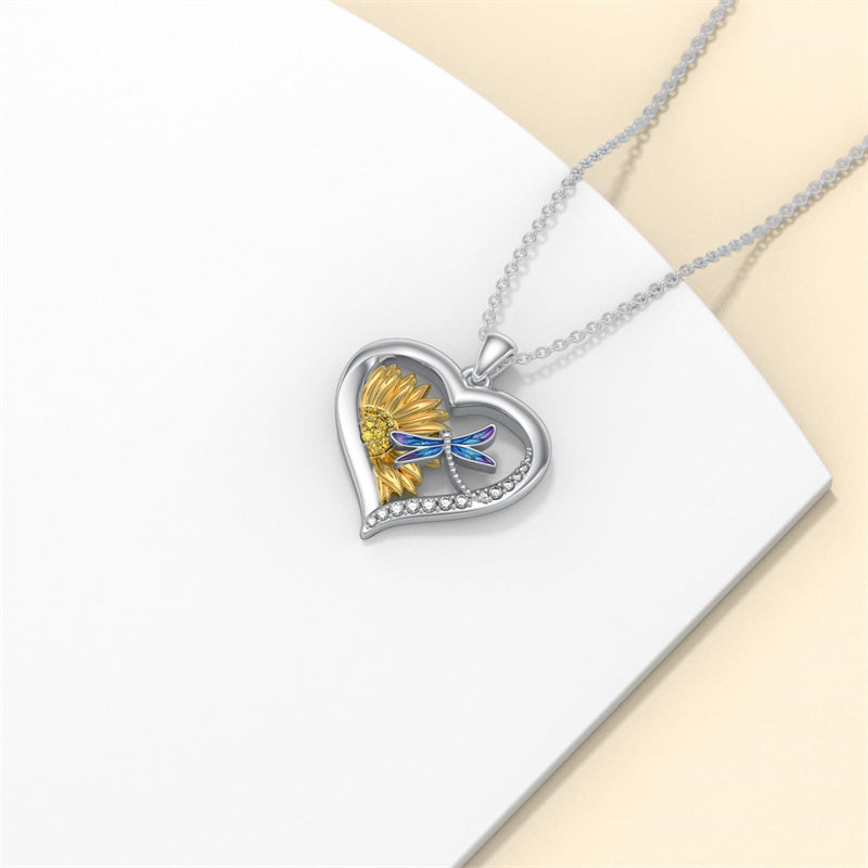 Sterling Silver Heart Dragonfly Hummingbird Pendant Necklace Jewelry Gifts for Christmas Anniversary