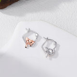 Sterling Silver Fox Frog Leopard Peacock Puppy Animal Hug Hoop Earrings