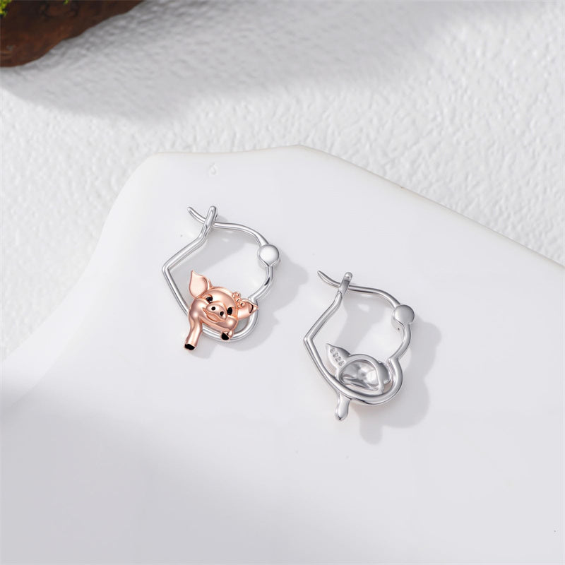 Sterling Silver Fox Frog Leopard Peacock Puppy Animal Hug Hoop Earrings