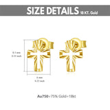 18K Solid Gold Cross Earrings for Women, Yellow Gold Diamond-cut Cross Post Stud Earrings Jewelry for Girls 9mm