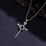 Sterling Silver Star Of David  Cross Pendant Necklace
