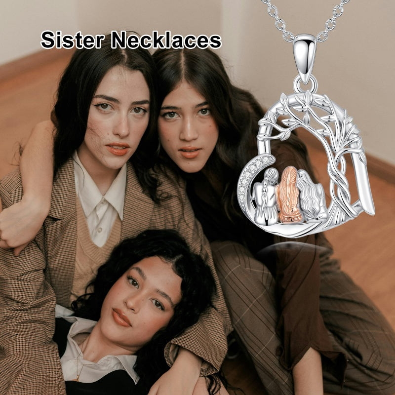 Sterling Silver Tree of Life Father Daughter Sister Pendant Necklace for Women Christmas Gift