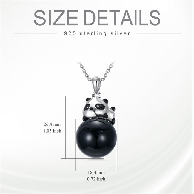 Christmas Gifts for Women Girls Mother Panda Necklace Sterling Silver Black Agate Panda Pendant Cute Panda Jewelry for Women