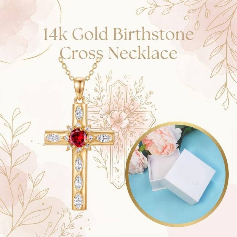 14K Gold Plated Birthstone Infinity  Cross Pendant NecklaceJewelry for Women