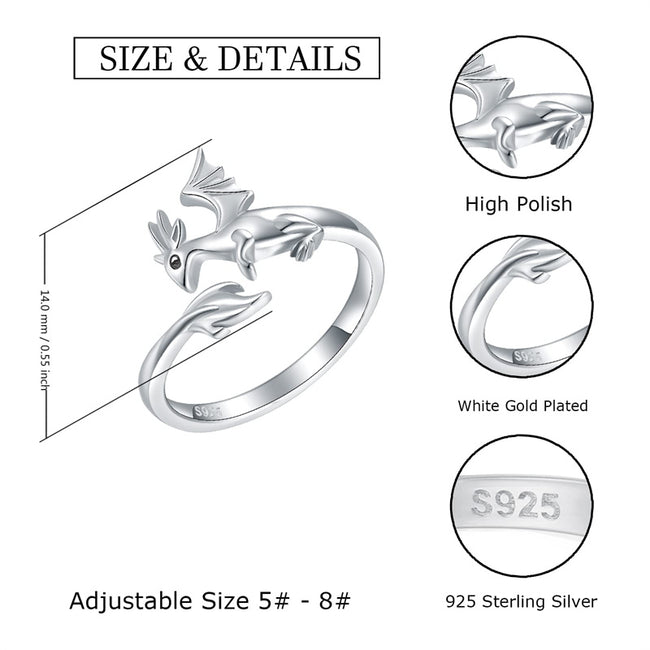 925 Sterling Silver Dragon Rings for Women Cute Open Adjustable  Ring Jewelry,Wrap Thumb Dragon Ring Christmas Gift for Girls